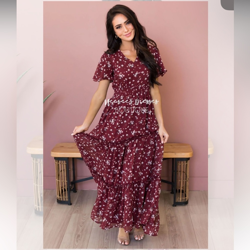 Mikarose Burgundy Floral Maxi Dress